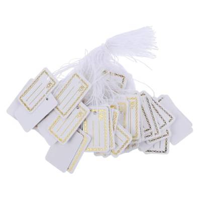 LIFKOME 500 Stück Handschriftliche Papieranhänger für Weinflaschen Weiße Preisschilder mit Goldener Kante Robuste Etikett Preisschilder zum Beschriften und Markieren von Produkten von LIFKOME